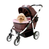 Ibiyaya Collapsible Elegant Retro Pet Stroller - Brown/Pink